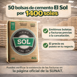 CEMENTO EL SOL – 50 BOLSAS (precio puesto en tu negocio)